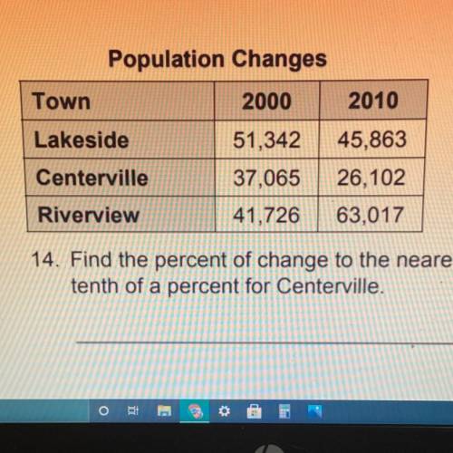 Find the percent of change to the nearest

tenth of a percent for Centerville.
WILL GIVE BRAINLIES