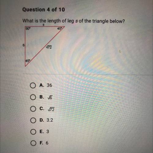 What is the length of leg S of the triangle below