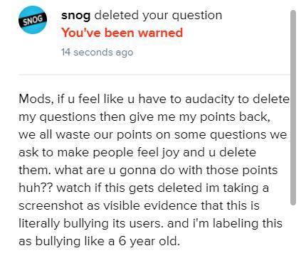 Your turn Snog. I'm only speaking up about what's right and what's wrong.
