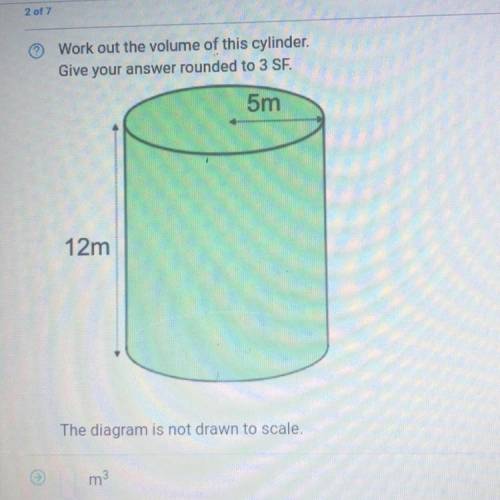Work out the volume of this cylinder? 12m height and 5m radius