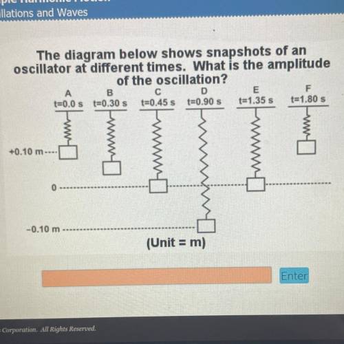 The diagram below shows snapshots of an oscillator at different times. What is the amplitude of the