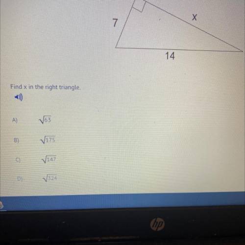 Find x in the right triangle
