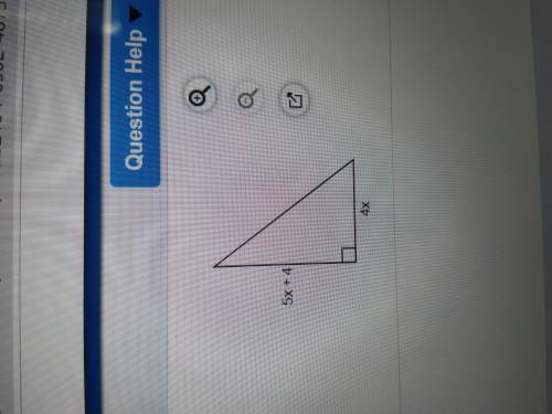 What is the length of the hypotenuse of the triangle when x​ = 9?

A right triangle has a horizont