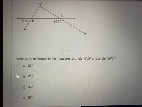 What is the different in the measures of angle WVX and angle WXV?