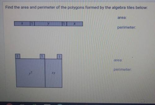 Find the area and perimeter of the polygons formed by the algebra tiles below: area: y X perimeter