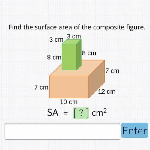 Pls help
Find the surface area of the composite figure.