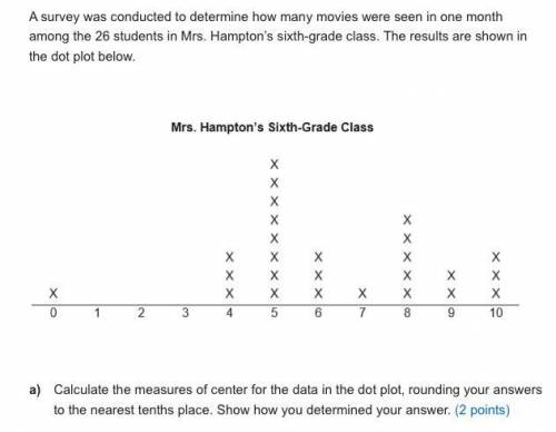 Calculate the measures of center for the data in the dot plot, rounding your answers to the nearest