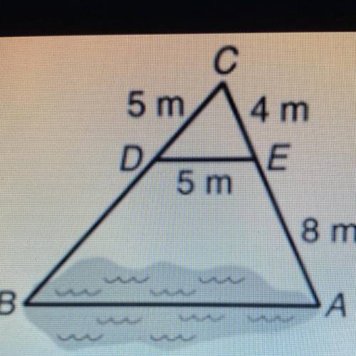 PLEASE HELPPP

To measure the distance across a pond, a surveyor
locotes points A, B, C, D, and E