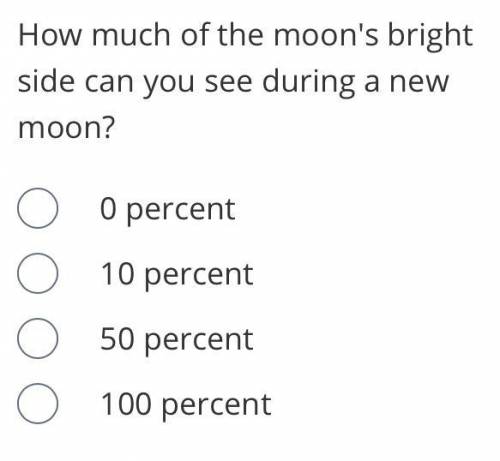 How much of the moon’s bright side can you see during a new moon?