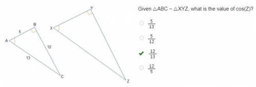 Triangles ABC and XYZ are shown. Angles ABC and XYZ are right angles. Angles BAC and YXZ are congrue