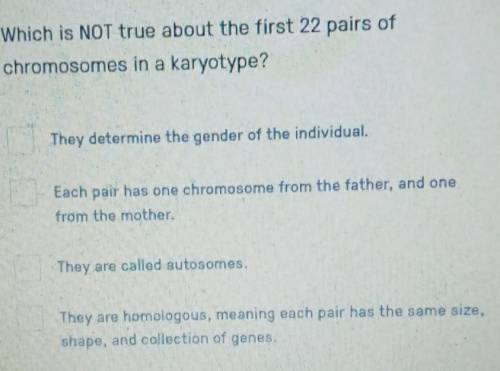 Which is not true about the first 22 pairs of chromosomes in a karyotype

they determine the gende