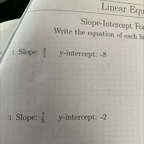 Write the equation of each line in slope-intercept form