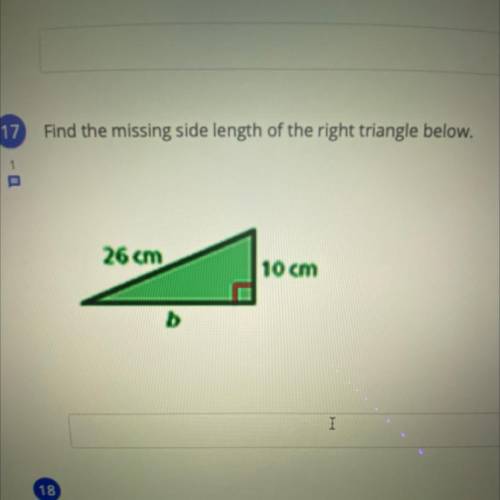 Find the missing side length of the right triangle below.
26 cm
10 cm
b