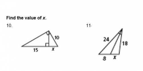 I need to find x and its geometry. The questions are in the picture.