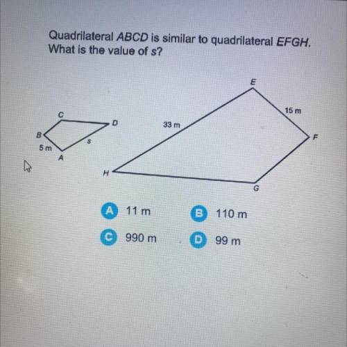 Quadrilateral abcd is similar to quadrilateral efgh. What is the value of s?