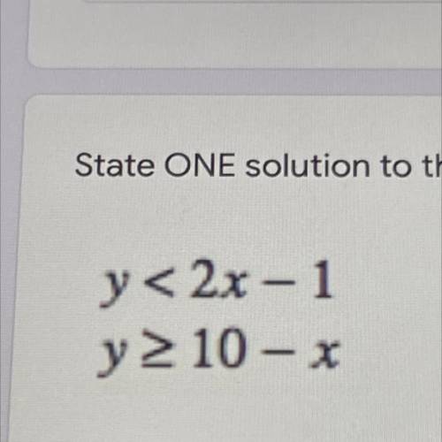 State ONE solution to the system shown written as an ORDERED PAIR (x,y).
