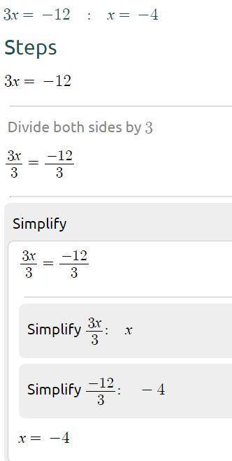 What is the solution of 
3x=-12