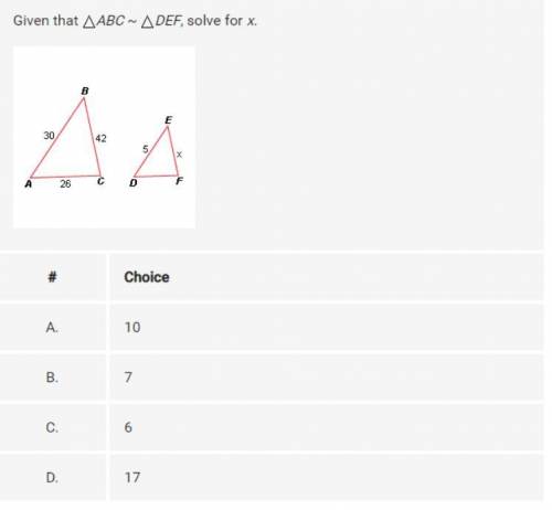 Given that ABC ~ DEF, solve for x.