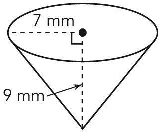 What is the volume of the cone? Use 3.14 for p.

A
115.40 cubic mm
B
346.19 cubic mm
C
461.58 cubi