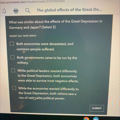 What was similar about the effects of the Great Depression in

Germany and Japan? (Select 2)
SELEC