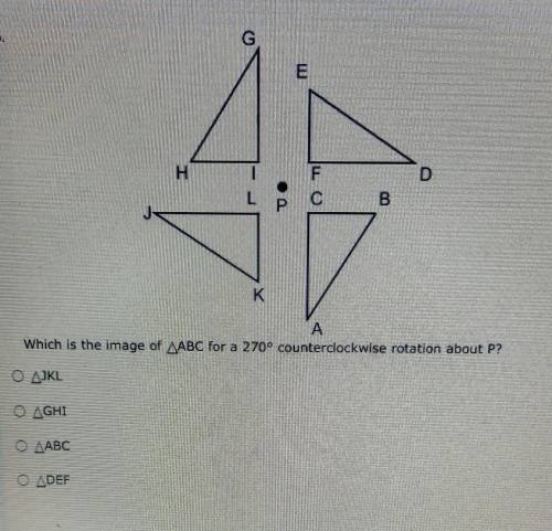 What is the image of ABC for a 270° counterclockwise rotation about P?​