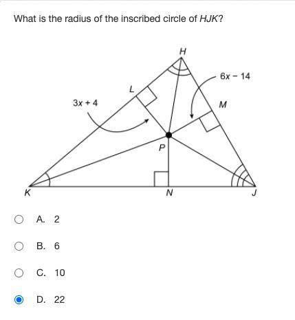 What is the radius of the inscribed circle of HJK?