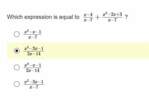 Which expression is equal to x−4x−7+x2−2x+3x−7 ?