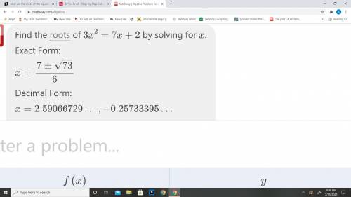 What are the roots of the equation 3x^2 =7x+2