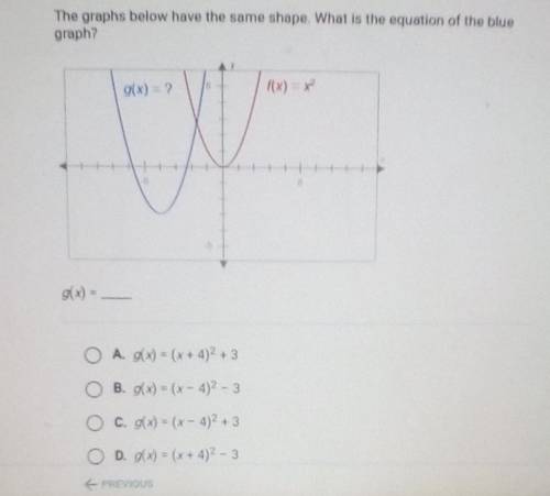 The graphs below have the same shape What is the equation of the graph?​