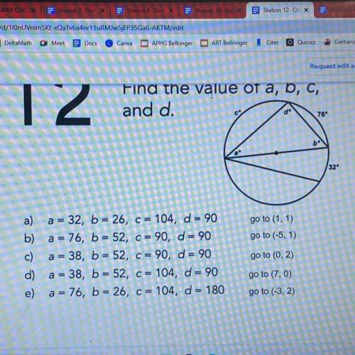 Find the value of a, b, c,

and d.
76
to the document will
32
go to (1,1)
go to (-5, 1)
a a = 32,