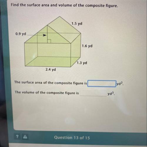 Find the surface area and volume of the composite figure.