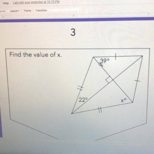 Find the value of x.
39°
22° 
x°