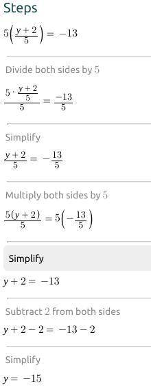 5(y +2/5) = -13

type the answer and how you got your answer and the best answer will get brainlist