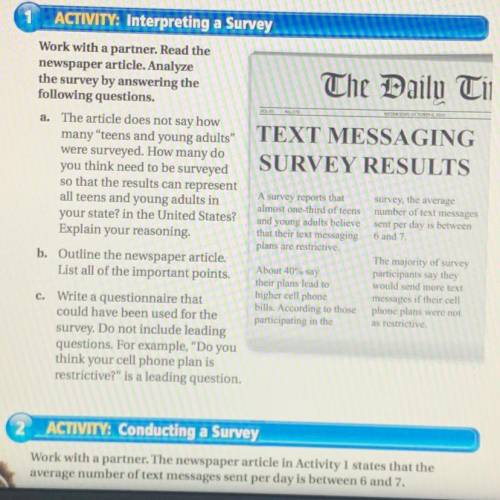 Read the newspaper article. Analyze the survey by answering the following questions.