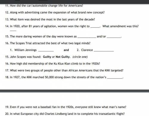 Please help me with these questions! Based on the video The Century: America's Time - 1920-1929: B