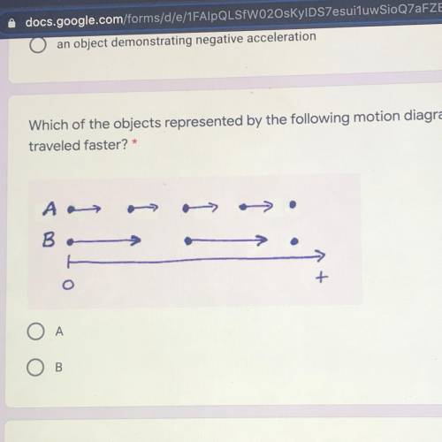 Which of the objects represented by the following motion diagrams
traveled faster? *