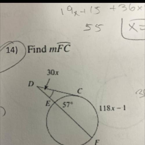Find the measure of arc fc