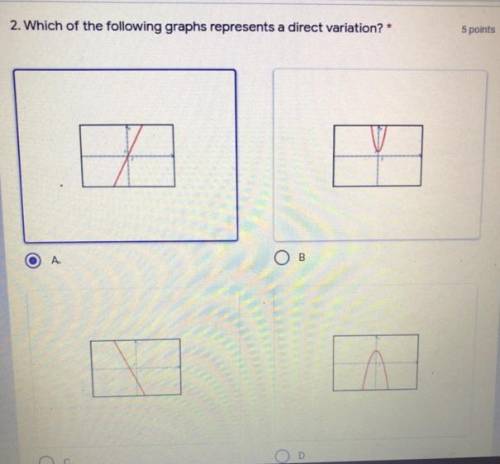 Which of the following graphs represents a direct variation? please help me