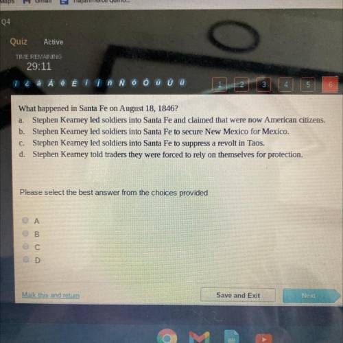 PLEASE ANSWER THIS ASAP I ONLY HAVE 2 minutes!!!

What happened in Santa Fe on August 18, 1846?
a.