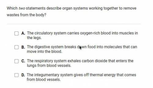 Which two statements describe organ systems working together to remove wastes from the body?