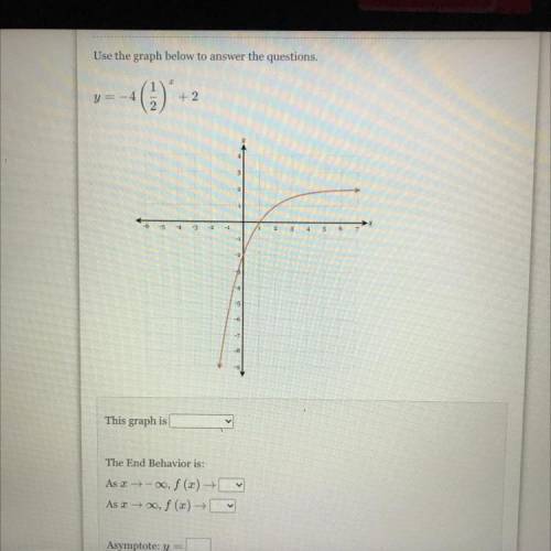 Use the graph below to answer the question Y=-4(1/2)^x+2