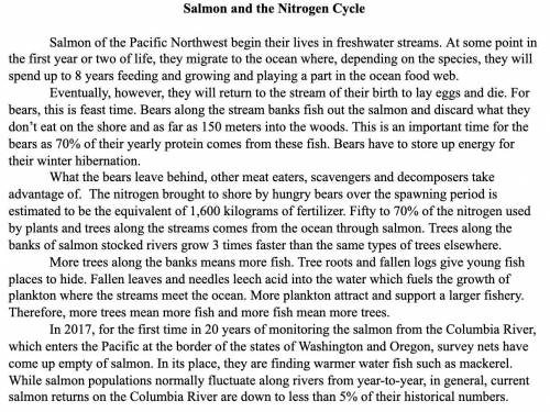What role do salmon play in the nitrogen cycle? Why are the empty survey nets of concern?

pls hel