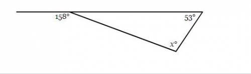 A side of the triangle below has been extended to form an exterior angle of 158º