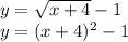 y=\sqrt{x+4}-1\\y=(x+4)^{2} -1