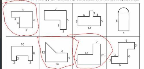 I need help on the 3 ones in red you have to find the area can someone tell me the area on these 3