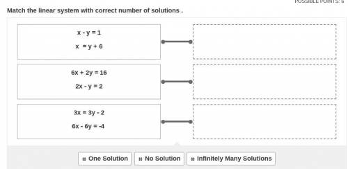 Match the linear system with the correct number of solutions.