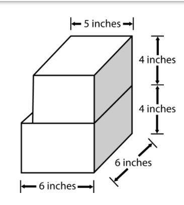 One rectangular prism is sitting on top of another. What is the combined volume, in cubic inches, o