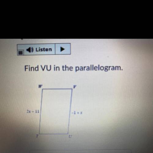 Find VU in the parallelogram.