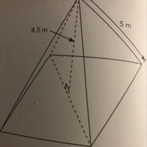 11. The diagram shows a square pyramid with height 4,5 meters. The length of

each slant edge is 5