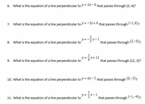 Determine an equation for each perpendicular line described. Write your answer in point-slope form.